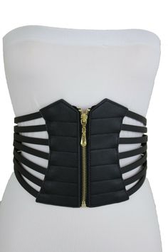 Trendy Fashion Unique, Chic Jewelry Accessory Belt - Gold Metal Zipper Style : Fashion / Hot Fancy / Elegant Dressy / Waist / Hip / High Waist / Popular / Premium Material: Faux Leather And Stretch Waistband Fabric + Metal ZipperColor : Black Red Gold Adjustable Can Fit Size Small Belt Width : About 6 3/4" WidthOccasion: Party, Prom, Wedding, Bridal, Office, Cocktail, Gift, Christmas, This Is A Very Beautiful Fashionable Luxury Divas Belt.Chic And Unique That Can Add A Lot For Any OutfitGreat Ch Paracord Belt, Womens Belts, Leather Corset Belt, Fashion Corset, Corset Fashion, Corset Belt, Dressy Fashion, Leather Corset, Woven Belt