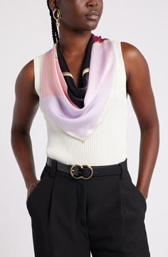 Exude extra elegance however you choose to wear this vibrant silk scarf designed by Harlem's Fashion Row, a capsule collection that celebrates inclusivity in fashion. 32" square 100% silk Hand wash, dry flat Imported Black Owned/Founded Chic Multicolor Silk Scarves, Chic Silk Scarves For Work, Gifts For Older Women, Silk Scarf Design, Silk Square Scarf, Scarf Poncho, Best Leggings, Running Jacket, Scarf Design