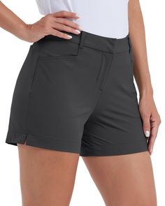 PRICES MAY VARY. 90% Nylon, 10% Spandex Center front snap button and fly closure, a wide belt fits easily into the 5 loops. Lightweight summer shorts with a slim fit, constructed from a DWR, fast-drying fabric with gentle stretch, allow you to play and perform swing with ease. Front slant pockets and 2 back pockets offer convenient storage for your scorecard and golf glove,and anything else you might need during the day. UPF 50+ protection to keep your skin safe on long days in the outdoors. The Golf Shorts Women, Deep Gray, Wide Belt, Ladies Golf, Outdoor Woman, Sale Event, Shorts With Pockets, Summer Shorts, The Outdoors