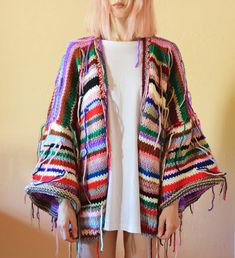 Colorful Boho Fashion, Boho Festival Outfit, Summer Coats, Knitted Jacket, Long Knit Cardigan, Festival Clothing, Chunky Cardigan, Knitted Coat, Oversized Cardigan