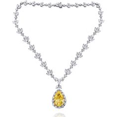 Platinum Yellow Diamond Necklace: GIA certified center stones 35.31cts fancy intense VS2 yellow pear shape 47cts round, marquee, pear shaped diamonds D/E/F VVs-VS 1.5cts pear shaped diamond center stone E VS1 Length: 20" Yellow Stone Necklace, Big Diamonds Necklace, Yellow Diamond Jewelry, Yellow Diamond Necklace, Rare Diamond, Diamond Pendent, Diamond Necklace Set, Big Diamond, Pretty Jewelry