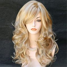 PRICES MAY VARY. Realistic-looking Appearance: Are you looking for an eye-catching wig that will grab people's attention? Our long wavy blonde wig is a very fashionable designed blonde curly wig with flamboyant look and a natural sheen. You can also trim the sides or roots as you want to frame my face. Whether viewed from a distance or up close, it looks like the hair grow directly from your scalp. Our women's long wig will provide you a hairstyle so real that people won't spot it unless you tel Blonde Side Bangs, Human Lace Front Wigs, Champagne Hair, Color Rubio, Red To Blonde, Long Curly Wig, Curly Hair Wig, Wavy Curly Hair, Full Hair