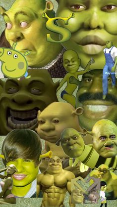 a collage of people with different faces and body parts, including an alien head