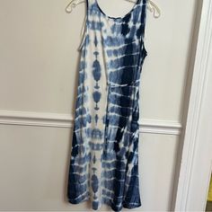 Juicy Couture Tie-Dyed Knit Gathered Dress New With Tag Size:Small Color:Regal 95% Rayon/5% Spandex Machine Wash Cold Tie-Dyed Pattern Gathered Side-Tie Design High-Low Hem Scoopneck Sleeveless Unlined 35-In. Approximate Length From Shoulder To Hem Chest:17” Casual Indigo Maxi Dress For Summer, Casual Tie-dye Cotton Maxi Dress, Casual Cotton Tie Dye Maxi Dress, Casual Indigo Midi-length Dress, Casual Indigo Midi Length Dress, Casual Flowy Tie-dye Dress, Casual Flowy Tie Dye Dress, Casual Indigo Maxi Dress For Vacation, Summer Indigo Fitted Maxi Dress