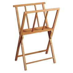 a wooden folding chair with two shelves on each side