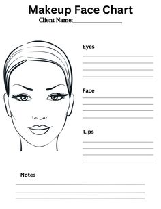 Great tool to have as a professional Makeup Artist. Print out and take to your trial. Swatch colors and write down what products that were used, so when the day comes, you will remember exactly what was performed on said client. Face Template Makeup, Room Esthetics, Esthetics Business, Makeup Practice, Makeup Memes, Face Charts, Green Fig, Makeup Artist Kit, Face Template