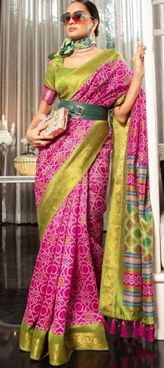 Pink and Majenta color Saree in Art Silk fabric with Printed work Elegant Multicolor Blouse Piece For Festivals, Multicolor Saree With Traditional Drape For Party, Multicolor Traditional Drape Saree For Party, Multicolor Traditional Drape Blouse Piece For Party, Party Multicolor Traditional Drape Blouse Piece, Multicolor Festive Party Saree, Multicolor Festive Fabric For Navratri, Festive Multicolor Party Saree, Party Saree With Zari Weaving In Multicolor