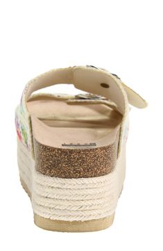 A crocheted upper adds visual intrigue to an espadrille-inspired slide sandal lifted by a jute-wrapped platform and textured sole. 2 3/4" heel; 2" platform Adjustable straps with buckle closures Textile upper/synthetic lining and sole Imported Spring Open Toe Jute Espadrilles, Spring Jute Espadrilles With Open Toe, Casual Jute Sandals For Spring, Spring Woven Jute Sandals, Spring Slip-on Jute Sandals, Beige Open Toe Jute Sandals, Casual Open Toe Jute Espadrilles, Woven Jute Sandals With Round Toe, Beige Woven Jute Sandals