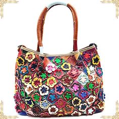 Trendy Fashion GENUINE LEATHER Women Bag Multicolored Flower Crossbody Shoulder Stylish Handbag, Women's Bags & Handbags Soft Leather Backpack, Multicolor Flowers, Work Handbag, Leather Tote Bags, Crossbody Bags For Travel, Genuine Leather Totes, Travel Handbags, Women Bags Fashion, Designer Shoulder Bags