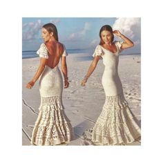 two women walking on the beach in dresses with ruffles and crochet