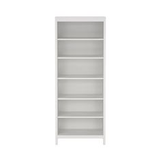 a white bookcase with three shelves on each side