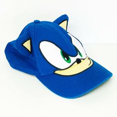 Sonic the Hedgehog Hat Embroidered 3D Character Face and Ears Strapback Cap Boys Youth Silly Hats, Character Face, The Hedgehog, Sonic, Travel Pillow, Sonic The Hedgehog, Hats