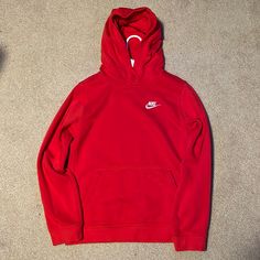 Brand- Nike Color- Red Size- Kids/Boys Medium Condition- New/Never Worn Nike Crew Neck Hoodie For Winter, Red Drawstring Hood Sweatshirt For Winter, Red Winter Sweatshirt With Drawstring Hood, Nike Long Sleeve Hoodie, Nike Winter Sweater, Red Hooded Sweater For Streetwear, Red Fleece Sweatshirt For Winter, Red Hooded Sweatshirt For Winter, Red Hooded Winter Sweatshirt