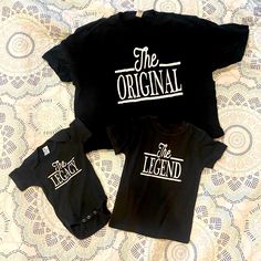 New, Never Worn Or Washed Coordinating Shirts For Dad/Father, Sons, Toddler, Baby. Adult Tee Shirt Sjze L Toddler Tee Shirt Size 3t Baby Onesie Size 3-6mo Child Baby, Toddler Tees, Baby Shirts, Tee Shirt, The Original, Baby Onesies, Tee Shirts, Mens Shirts