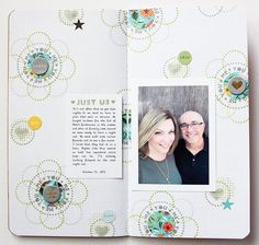 an open scrapbook with two people on it