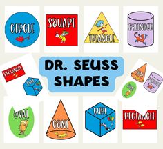 the words dr seuss shapes are in different colors