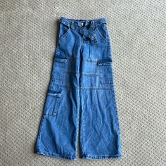 Great Condition, Never Worn, Without Tags. Blue High-waist Y2k Cargo Jeans, Y2k Style Medium Wash Denim Cargo Jeans, Y2k Style High Rise Blue Cargo Jeans, Y2k High Rise Blue Cargo Jeans, Blue High Rise Cargo Jeans Y2k Style, Trendy Denim Jeans For School, Blue Y2k Style Cargo Jeans For Spring, Casual Jeans For School In Spring, High Waist Denim Jeans