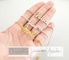 three personalized name bracelets in gold, silver or rose gold