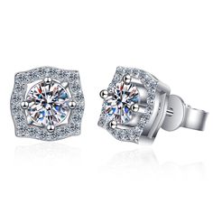 These Groovy Square Halo 0.5/1 ct S925 Moissanite Earrings are ideal gifts for your beloved. The design is classic and never goes out of style so that she can keep it forever. Order these Moissanite Earrings at a great price and surprise your beloved on a particular day. GRA Certificate & Deluxe Gift Box included. Contact us if you want to customize your design. AZ185-E Moissanite Earrings, Jewelry Earring, Moissanite Jewelry, Pearl Types, Diamond Stud, Silver Wedding, Moissanite Diamonds, Ear Studs, Silver Diamonds