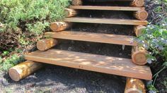 a set of wooden steps made out of logs