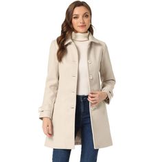 With a classic silhouette, this coat will be your go-to must-have piece for the cold season. It features long sleeves with buttons at the cuffs, and the mid-thigh length hem drapes beautifully over a variety of different looks. No matter what look you slip it over, this textured winter coat adds a layer of warmth and finishes the refined, elegant look. Fitted A-line Fall Outerwear, Fitted A-line Outerwear With Button Closure, Single Breasted A-line Outerwear For Work, Classic A-line Fall Outerwear, Classic A-line Outerwear With Buttons, Solid A-line Outerwear For Fall, A-line Outerwear With Button Closure, Fall A-line Single Breasted Outerwear, Fall Outerwear With Covered Buttons