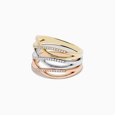 Effy Trio 14K 3-Tone Gold Diamond Stackable Crossover Rings Set of 3 Triple Ring Set, Tri Color Gold Rings, Crossover Diamond Ring, Triple Ring, Crossover Ring, Luxury Jewellery, Rings Set, Jewellery Designs, Luxury Jewelry