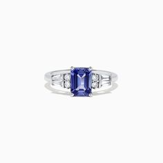 Effy Tanzanite Royale 14K White Gold Tanzanite and Diamond Ring, 1.51 TCW Gia Certified Baguette Cut Tanzanite Ring, Classic Multi-stone Sapphire Ring With Baguette Cut, Classic Tanzanite Birthstone Ring, Classic Tanzanite Emerald Cut Diamond Ring, Tanzanite Gemstone Ring In Baguette Cut, Classic Multi-stone Baguette Cut Rings, Tanzanite And Diamond Ring, Tanzanite Diamond Ring, White Stone