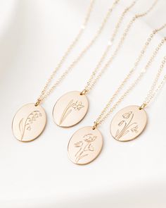 "Presenting our new Birth Month Flower Necklace🎕 These one of a kind engraved necklaces make the most unique birthday gift to celebrate your special day ♡ Choose the flower which represents your desirable birth month and wear it around your neck forever. The perfect personal present to your favorite person.. ♥ Each necklace is engraved especially for you. ♥ Please refer to our birth flower chart in pic#5. DETAILS * Materials : 14k Gold Filled and Sterling Silver. * Disc Size : Oval 13*16 mm. * Birth Flower Necklace Gold, Birth Month Flower Necklace, Birth Flower Chart, Gold Flower Jewelry, Flower Necklace Silver, Flower Necklace Gold, Flower Chart, Birth Flower Necklace, Stamped Necklaces