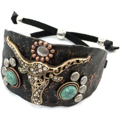 PRICES MAY VARY. Rustic Vintage Hammered Cuff Bracelet Rhinestone Longhorn- Perfect Gift Adjustable Leather Strap Beautiful Western Style Approximate Size: 4.5" X 1.5" Plate and Adjustable Shamballa Style Strap Hammered Cuff Bracelet, Denim Jewelry, Leather Carving, Leather Cuff Bracelet, Denim Skirt Women, Leather Cuffs Bracelet, Beaded Bags, Leather Cuffs, Western Style