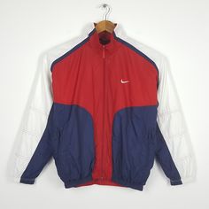 Windbreaker in used condition Please Dont Expect The Items Is New Or 100% Perfect.... Please do use measurements below to see if this will be a good fit first before purchasing Item Description Tag Labe : Nike Tag Size : Small (fit Medium) Made : Thailand Actual Measurements: armpits To armpits: 24 inch x Back Collar to Bottom: 25 inch Material: Polyester All items are shipped via DHL e-commerce with tracking number. Receive the item within 10-14 working days. All sales are final. Please be care Throwback Sports Track Jacket, Vintage Track Jacket For Sports Season, Vintage Track Jacket For Sports, White Throwback Track Jacket For Sports, 90s Red Track Jacket For Sports, 90s Style Red Track Jacket For Sports, Cotton Sportswear Windbreaker For Sports, Cotton Sportswear Windbreaker, Cotton Windbreaker For Sports