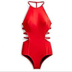 Chromat Amelia Cherry Red Orange One Piece Suit Cage Back M Size New Condition Not Worn Red Strappy Swimwear, Red Cutout Sleeveless Swimwear, Red Sleeveless Cutout Swimwear, Fitted Red Swimwear With Straps, Chic Red Swimwear For Night Out, Orange One Piece, New Class, One Piece Suit, Cherry Red