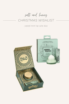 an open box with some items in it and the words, salt and honey christmas wishlist