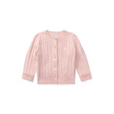 A cute season-spanning layer this medium-weight cardigan features a mini-cable pattern knit with soft combed cotton. Ralph Lauren Baby Girl, Single Button Blazer, Cable Knit Cardigan, Cotton Cardigan, Knit Cotton, Cable Knit