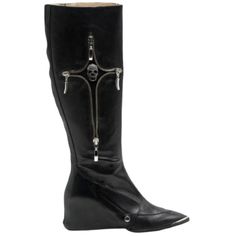 Feliz Barck Black Leather Back Zippered Knee High Boot With Skull Detail. Heel Height: 2 Inches. Skull & Zipper. Made In Italy. In Excellent Condition. Size 37 Zipper Boots, Shoes Heels Boots, Knee High Boots, Shoes Women Heels, Knee High, Black Silver, Heeled Boots, Heel Height, Shoes Heels