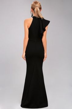 Long Formal Dresses, Evening Dresses and Evening Gowns One Shoulder Ruffle Top, Ruffle Tops, Bm Dresses, Black Tie Optional, Evening Dresses Online, Black Tie Dress, Travel Clothes, Say Yes To The Dress, Black Prom