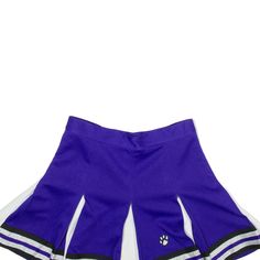 Item is in good used condition. >Size: XS >Waist: 24" >Length: 15" Fitted Bottoms With Elastic Waistband For School, Fitted Short Pleated Skirt For School, Cheerleading Mini Skirt With Lined Details, Purple Stretch Bottoms For Cheerleading, High Waist Stretch Skirt For School, School Fitted Flared Tennis Skirt, Cheerleading Mini Skirt With Pleated Details, Pleated Mini Skirt For Cheerleading, School Tennis Skirt, Fitted And Flared