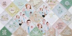 a collage of family photos is featured in this scrapbook page with pastel colors and embellishments