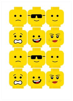 a bunch of yellow legos with different faces