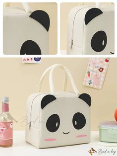 Bird in Bag - Cute Cartoon Pattern Puppy Panda Lunch Bag, Tote Bag, Insulated Food Bag, Lunchbox Bag, Picnic Bag for Work Cute Large Capacity Rectangular Box Bag, Cute Rectangular Box Bag With Large Capacity, Cute Rectangular Box Bag For Travel, Cute Large Capacity Box Bag For School, Cute Rectangular Bag With Zipper Pouch, Kawaii Rectangular Gift Bag, Cute Portable Lunch Bag, Cute Large Capacity Rectangular Canvas Bag, Kawaii Rectangular Bag With Animal Design