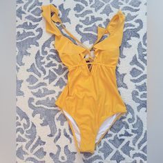 Nwt Ruffles Make It Sweet And Ultra Feminine Bright Yellow One Piece Suite String Tie In Back Size S Sleeveless Ruffled One Piece For Party, Summer Party One Pieces With Ruffles, Summer Party One-pieces With Ruffles, Spring Pool One-piece Swimsuit With Ruffles, Spring Ruffled One Piece Swimwear For Pool, Spring Pool Bodysuit With Ruffles, Summer Vacation One Pieces With Ruffles, Spring Ruffled One-piece Swimwear For Pool, Summer Vacation One-piece With Ruffles