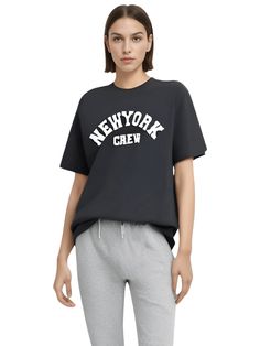 Elevate your summer wardrobe with this trendy Dark Grey NY T-Shirts for women! Shop now at Drestiny to enjoy free shipping and let us take care of the tax. Don't miss out on discounts up to 80% off! Relaxed Fit Crew T-shirt For Summer, Summer College Style T-shirt With Letter Print, College Crew Neck T-shirt With Letter Print, Summer Streetwear Crew T-shirt, Sporty Crew Neck T-shirt With Letter Print, Trendy Cotton Crew T-shirt, Athleisure T-shirt With Letter Print, Summer College Style T-shirt With Graphic Print, Athleisure Crew Neck T-shirt With Text Print