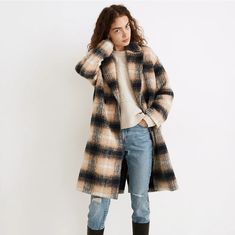 Made From Brushed Italian Fabric In A Dreamy Plaid, This Supersoft Cocoon Coat Is Both Warm And Outfit-Elevating. Pop It On Over Jeans And A Button-Up And Instantly Look Cool (Good Outerwear = Magic). Regular Fit. Body Length: 40". 33% Cotton/29% Recycled Polyester/22% Wool/10% Mohair/3% Other Fibers/2% Polyamide/1% Elastane. Do Well: Made Using Polyester Recycled From Post-Consumer Plastic Which Helps Keep Trash Out Of Landfills. Dry Clean. Import. Select Stores. Nc571 Madewell Jacket, Oversized Jean Jacket, Cocoon Coat, Madewell Denim, Pop It, Italian Fabric, Look Cool, Sweater Jacket, Fleece Jacket