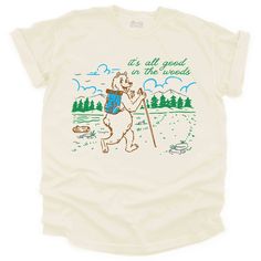 Embrace the wilderness in our Retro Camping Shirt, adorned with a hiking bear design. Whether you're a nature enthusiast or an outdoorsy person, this Retro Hiking T-Shirt is a perfect fit for your adventures in the woods. 🐻 🐻 DETAILS .: This retro hiking shirt reads, "It's all good in the woods" .: This minimalist version is made using traditional screen printing ink for that retro look .: Our shirts are buttery soft and made to last .: Each shirt is colored using a pigment dyeing process; adding a vintage vibe and reducing shrinkage by up to 99% .: Crafted with quality in mind, it's made from 100% ring spun cotton, making our shirts soft, comfortable, and breathable .: Your shirt will last for many years with double needle stitching on the neckline, sleeves, and bottom hem ✨ SIZING .: W Cheap Retro Short Sleeve Camp Shirt, Affordable Retro Streetwear Camp Shirt, Cheap Camp Shirt With Screen Print, Cheap Graphic Print Camp Shirt For Streetwear, Woodland Theme Shirts, Smoky Bear, Retro Hiking, Retro Camping, Nature Enthusiast