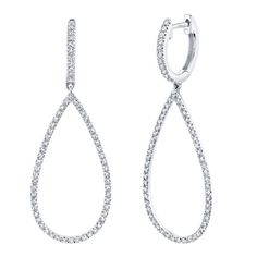 These women's earrings are made of 14Kt white gold and feature an open teardrop dangle design. The total diamond weight is .40 carats. A stylish choice for any outfit. Luxury Sterling Silver Teardrop Earrings, Luxury White Gold Sterling Silver Teardrop Earrings, Luxury Teardrop Hoop Earrings For Gift, Luxury White Gold Teardrop Earrings As Gift, Luxury Teardrop Jewelry With Polished Finish, Luxury Teardrop Nickel-free Earrings, Luxury Elegant Teardrop Earrings For Women, Luxury Nickel-free Teardrop Earrings, Luxury Elegant Teardrop Jewelry