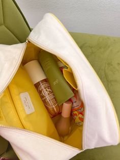 Refresh your travel bag lineup with our new favorite Daily Routine XL makeup bag! Daily Routine sewn on in our Spring color crushes Canvas exterior, lined with a stunning yellow nylon interior Dimensions: 11 x 5 x 8 inches Ships immediately! University Accessories, Jumpsuit And Blazer, Interior Dimensions, Hat Embroidery, Spring Color, Blowout Sale, Color Crush, Graphic Tops, Makeup Bags Travel