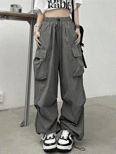 Ruched Pocket Baggy Cargo Pants Ruched Pocket Baggy Cargo Pants - AnotherChill Cargo Pants Gray, Tomboy Stil, Celana Kargo, Street Punk, American Street, Cargo Pants Outfit, Baggy Cargo Pants, Baggy Clothes, Tomboy Style Outfits