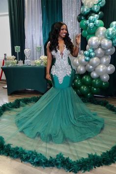 Checking out this Fabulous V-neck Sleeveless Mermaid Evening Prom Dresses at ballbella.com, all custom made in high quality fabric, 1000+ styles to choose from, shipping worldwide. Green Mermaid Prom Dress, Most Beautiful Wedding, Most Beautiful Wedding Dresses, Mermaid Evening Gown, Green Mermaid