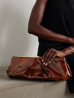 "Bags exude character" in Dries Van Noten's Fall '24 collection, and, simple in its shape, this textured-leather clutch makes a statement with its origami-style folded detailing. Stow your phone, lipstick and keys inside and place your cardholder into the slip pocket. Brown Clutch, Brown Texture, Ballet Pumps, Boot Pumps, Flat Sneakers, Watch Gifts, Dries Van Noten, Beauty Accessories, Leather Clutch