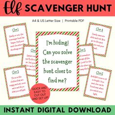 the elf scavenger hunt is an easy printable activity for kids to practice their reading skills