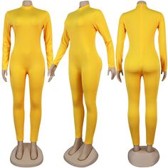 Women High Neck Long Sleeves Skinny Jumpsuits Spring Long Sleeve Unitard In Solid Color, Spring Long Sleeve Unitard, Stretch Solid Color Jumpsuits And Rompers For Fall, Trendy Fitted Solid Color Unitard, Fitted Casual Plain Jumpsuits And Rompers, Casual Fitted Plain Jumpsuits And Rompers, Casual Fitted Unitard For Fall, Casual Fitted Fall Unitard, Solid High Stretch Unitard For Spring